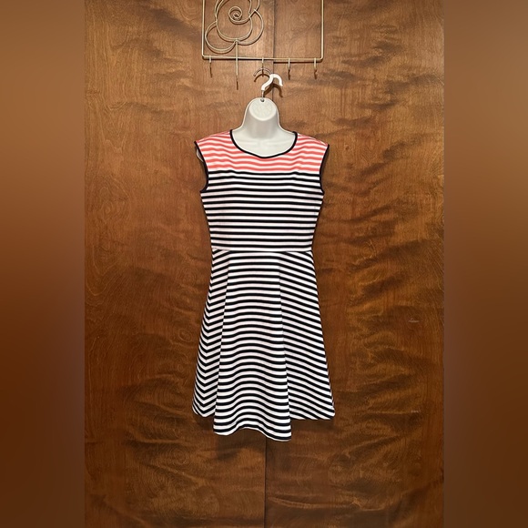 Draper James Sleeveless A-Line Dress Womens S Navy & Coral Stripe Ponte Knit NWT - Picture 1 of 14